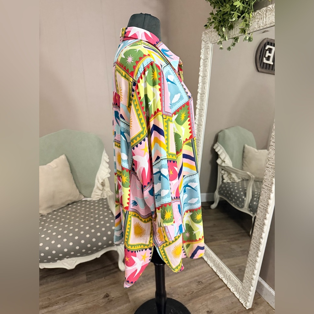 Rose + Olive Patchwork Style Button Down Shirt - image 5